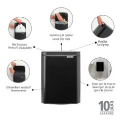Brabantia Bo Afvalemmer 7 L - Matt Black -Brabantia 10713137