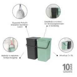 Brabantia Sort & Go Inbouwemmer 2 X 16 L -Brabantia 9432694