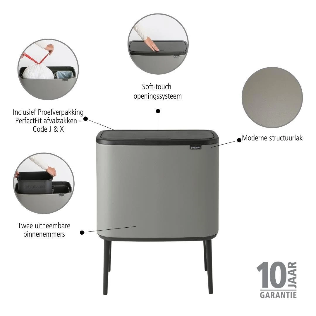 Brabantia Bo Touch Bin Afvalemmer 11 + 23 L - Mineral Concrete Grey 21 Brabantia Bo Touch Bin Afvalemmer 11 + 23 L - Mineral Concrete Grey - Afbeelding 19