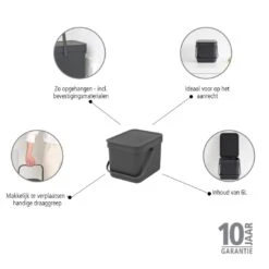 Brabantia Sort & Go Afvalemmer 6 L - Donkergrijs 25 Brabantia Sort & Go Afvalemmer 6 L - Donkergrijs -Brabantia 9472963