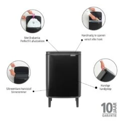 Brabantia Bo Hi Afvalemmer 12 L - Matt Black -Brabantia 9484089