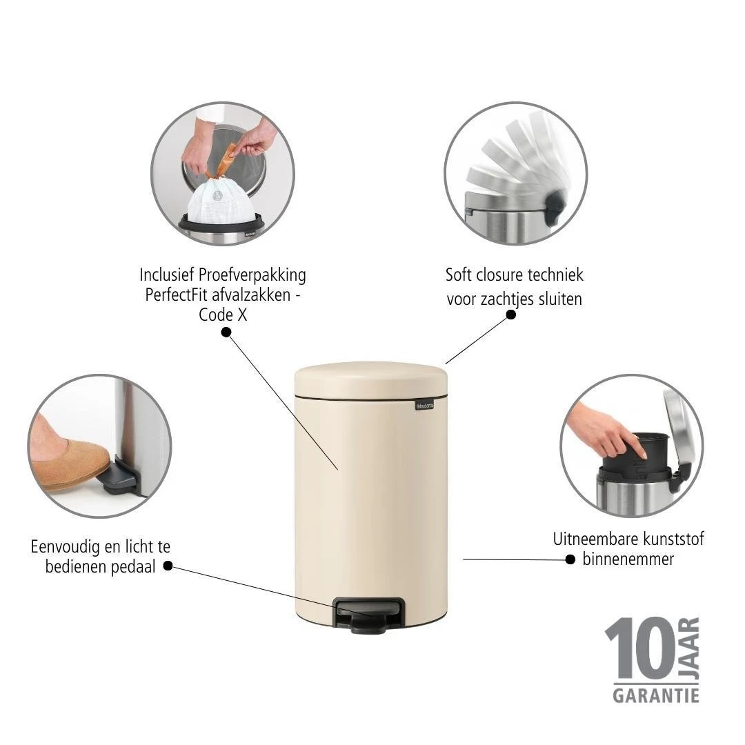 Brabantia NewIcon Pedaalemmer 12 Liter - Soft Beige 11 Brabantia NewIcon Pedaalemmer 12 Liter - Soft Beige - Afbeelding 9