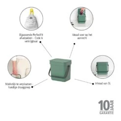 Brabantia Sort & Go Afvalemmer 3 L - Groen 29 Brabantia Sort & Go Afvalemmer 3 L - Groen -Brabantia 9519123